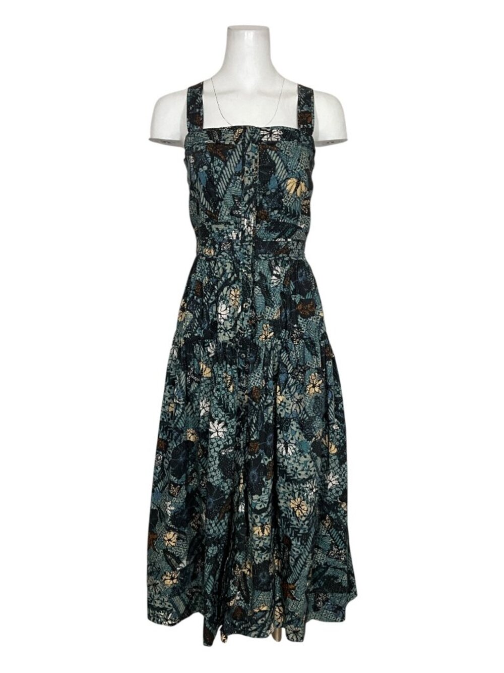Ulla Johnson Isabela Dress 10 Rainforest Midi Blue Floral Sleeveless Cotton - Picture 5 of 16